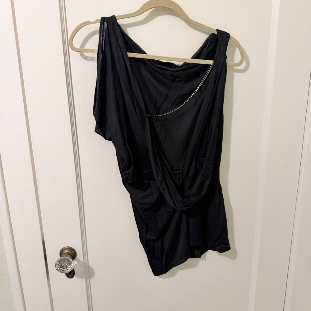 BCBGMaxAzria Black Draped Tank Top with Chain Detail in the back, size S